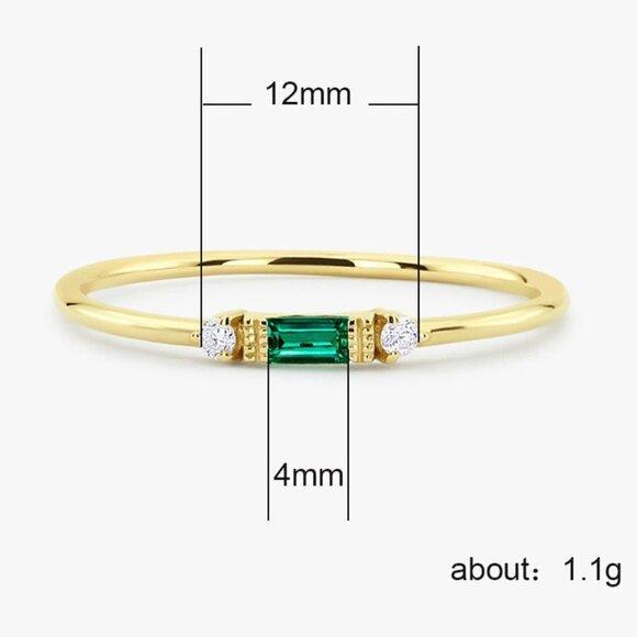 💎 Gold Green Chic Rectangle Round Gems Dainty Ring for Women, VIP173 - Picture 5 of 5